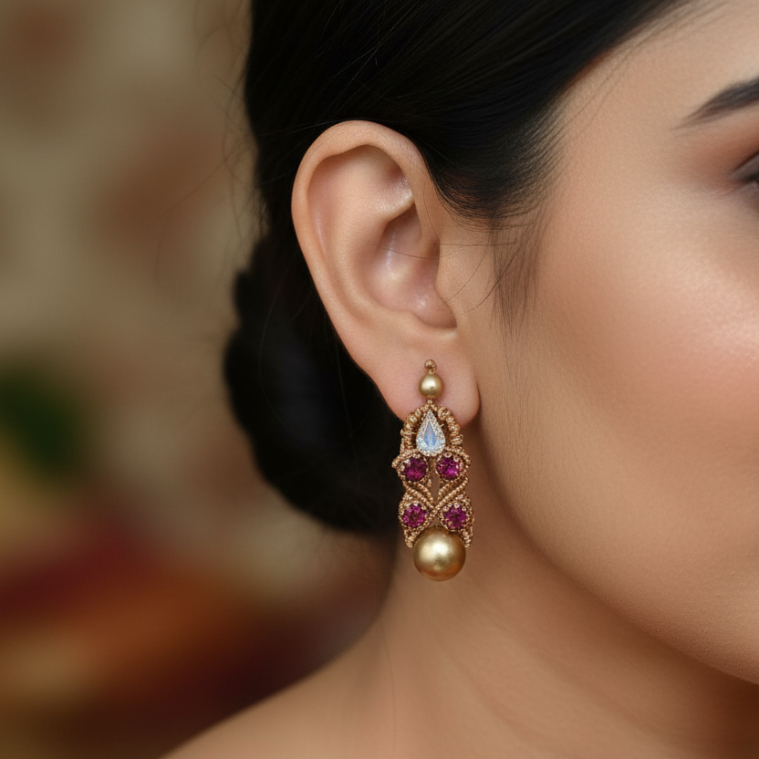 gold stone necklace traditional jewellery bridal haar necklace stud earrings wedding wear party necklace set