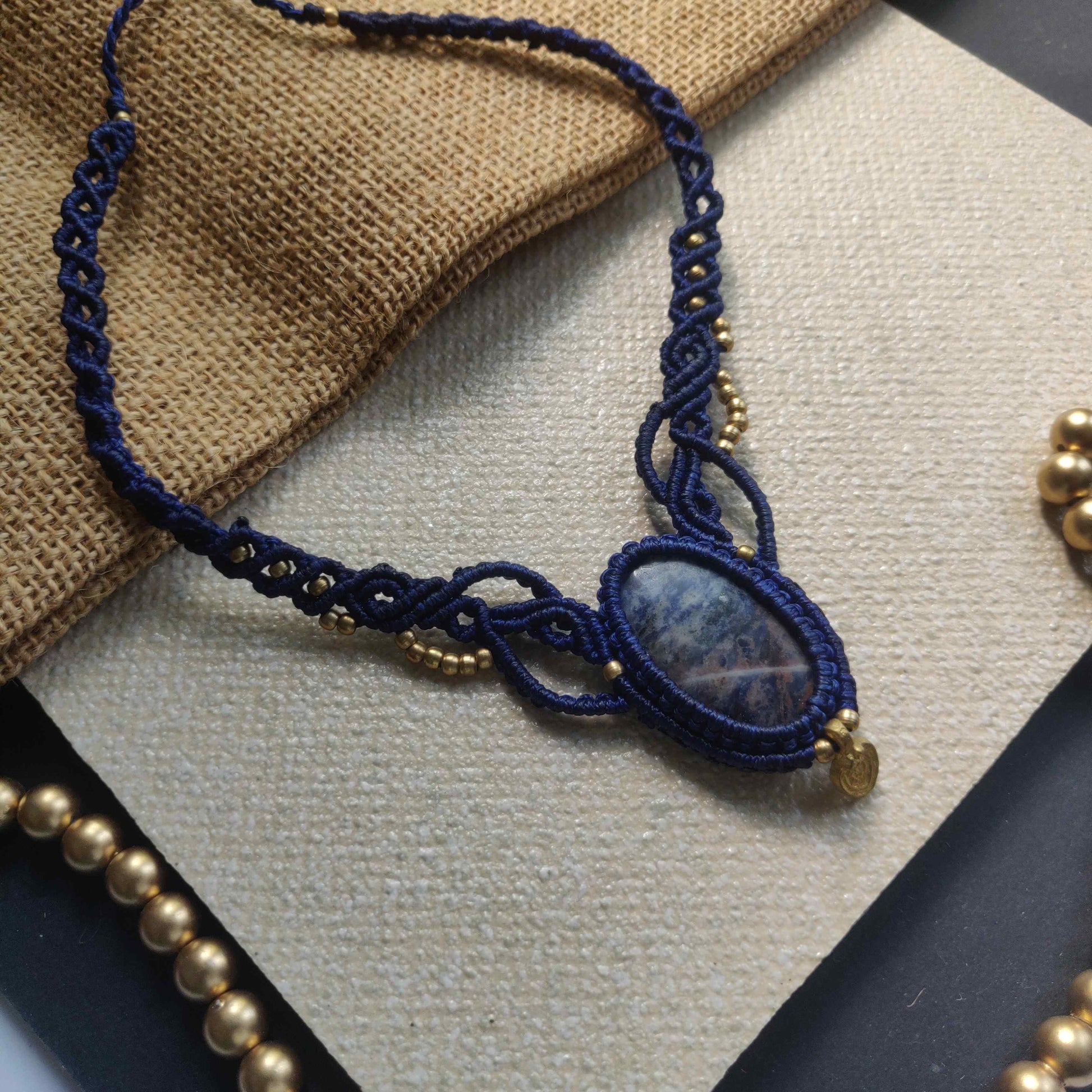 office wear necklace stone necklace bead necklace navy blue necklace lapis blue stone necklace neutral colour necklace