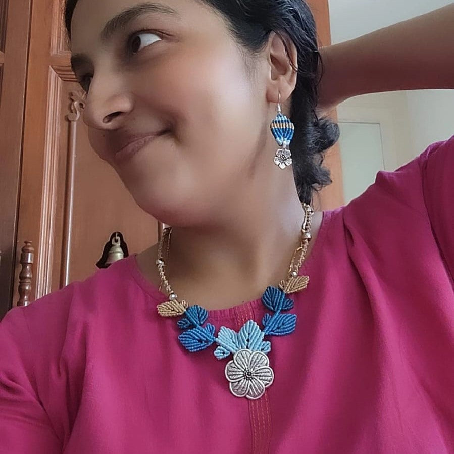 flower and leaves statement necklace and earrings set for women leaf necklace leaf earrings floral necklace haldi necklace
