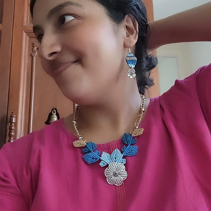 flower and leaves statement necklace and earrings set for women leaf necklace leaf earrings floral necklace haldi necklace