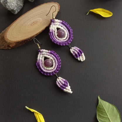 Teardrop shaped macramé dangler earrings