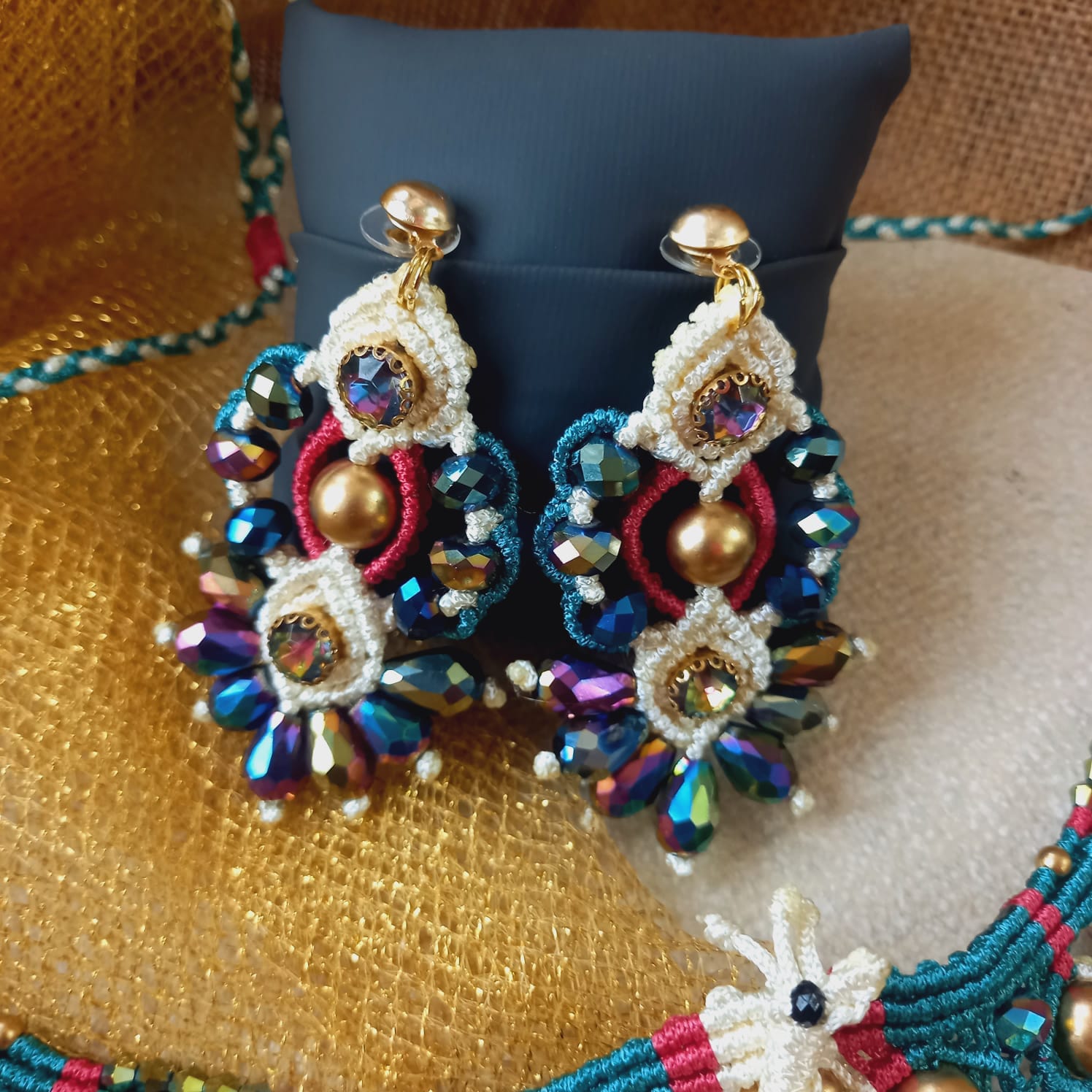 peacock necklace set stone necklace set bead necklace stud earrings rainbow stones necklace set