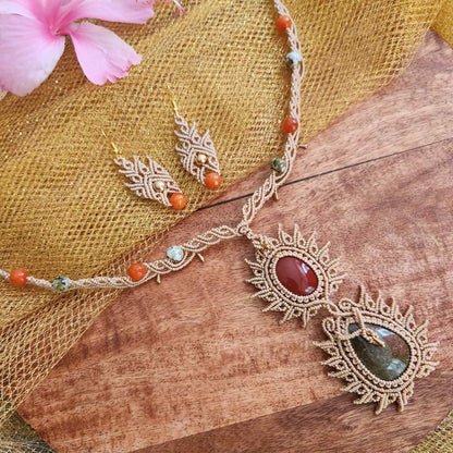 dinner date necklace set onyx stone jewellery handmade artisanal brass earrings neutral officewear boho evening wear party