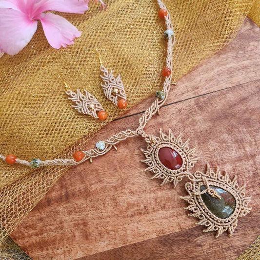 dinner date necklace set onyx stone jewellery handmade artisanal brass earrings neutral officewear boho evening wear party