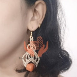 bead macrame dangler earrings with lotus petal design