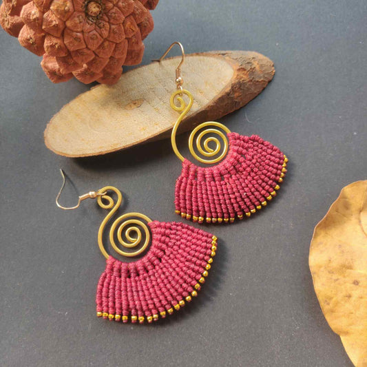 brass earrings macrame earrings maroon earrings party wear earrings gold earrings