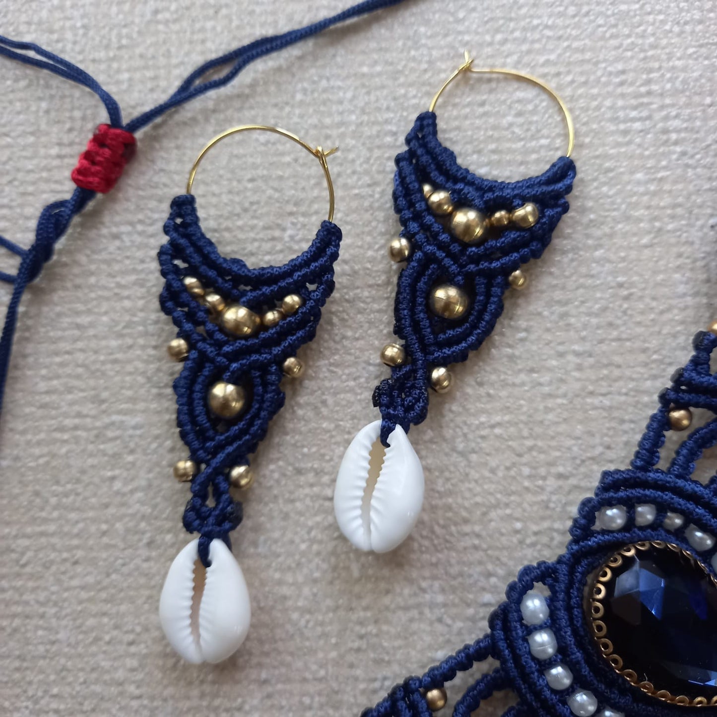 cowrie necklace set stone necklace set hoop earrings cowrie earrings bead necklace bead earrings set blue and red necklace