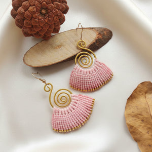 brass earrings macrame earrings baby pink earrings party wear earrings gold earrings