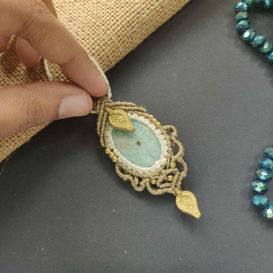stone pendant stone necklace brown necklace gold necklace blue stone brass charm necklace