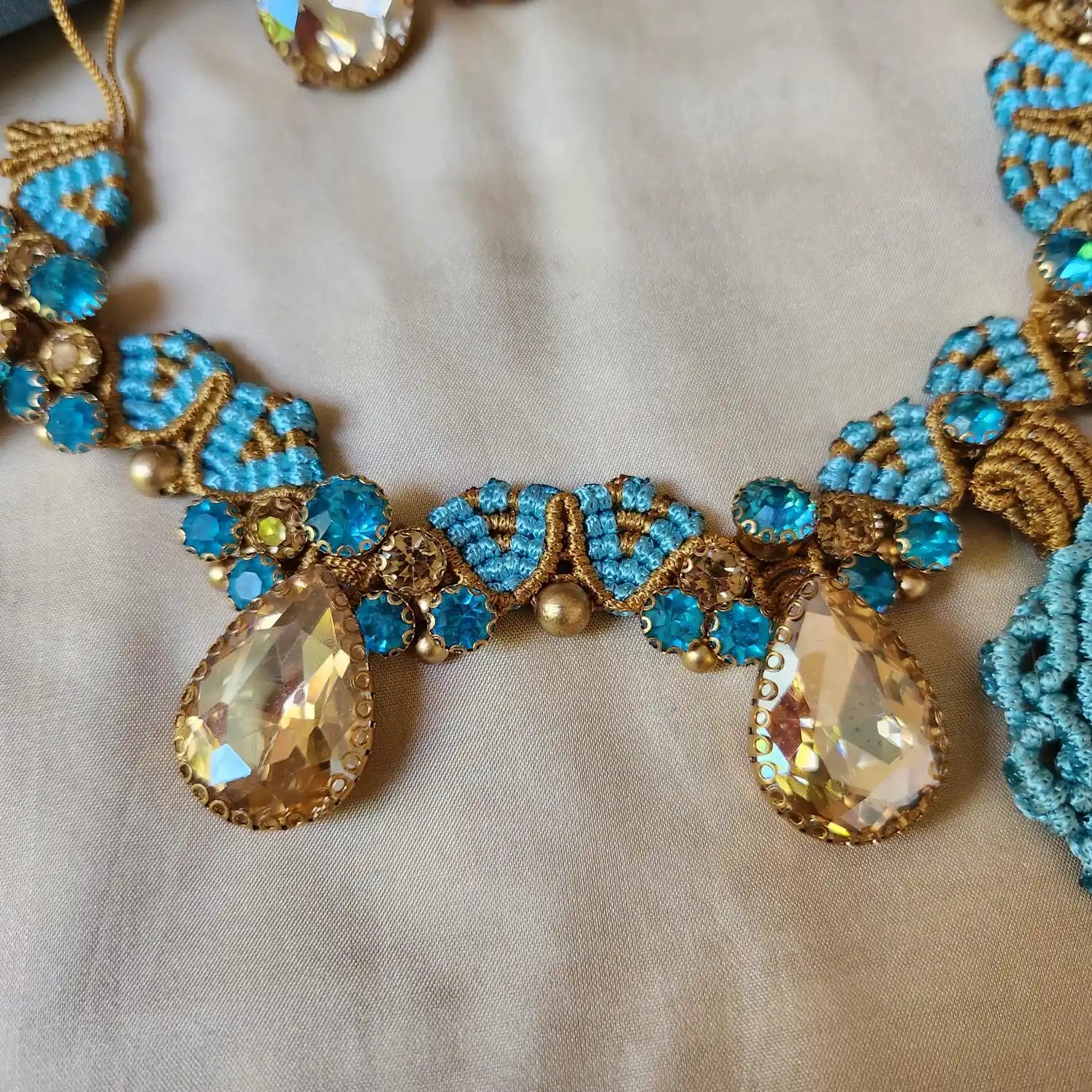 blue gold necklace turquoise topaz party necklace wedding stone necklace bridal necklace puja necklace stud earrings stone