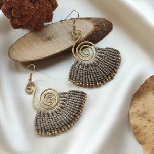 brass earrings macrame earrings grey earrings party wear earrings gold earrings