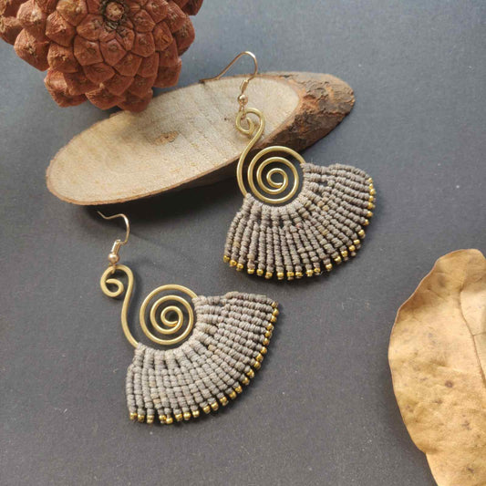 brass earrings macrame earrings grey earrings party wear earrings gold earrings