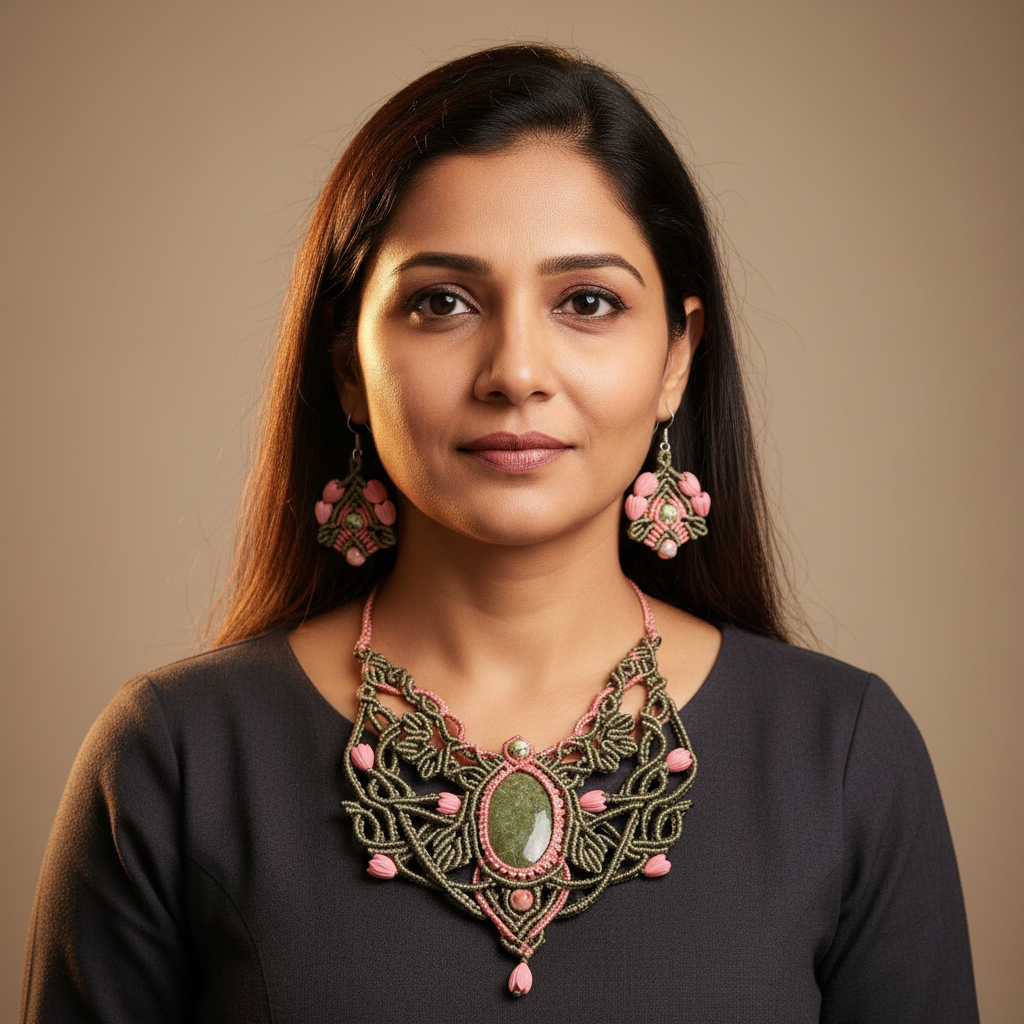 Manju floral macrame necklace set