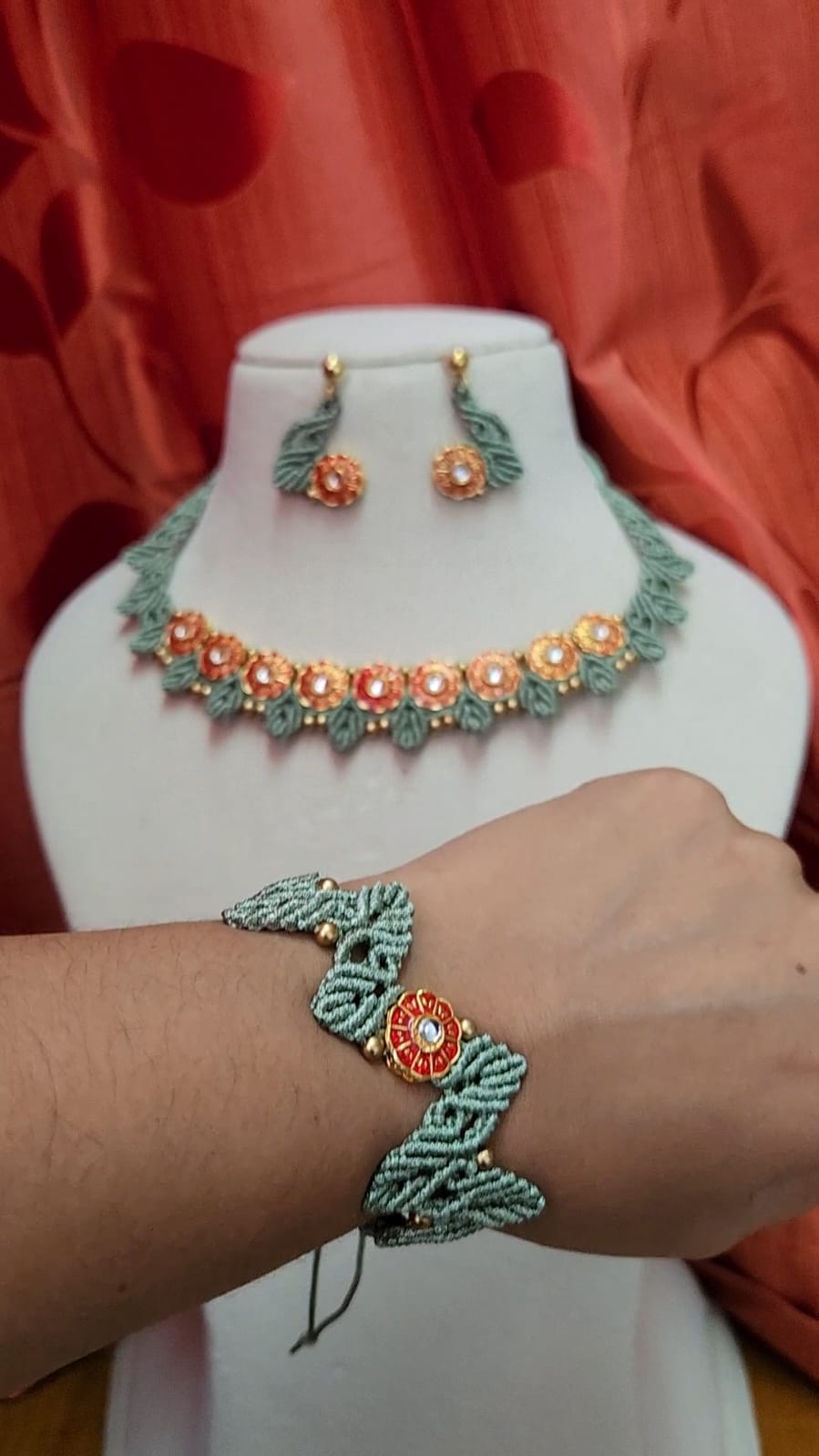 floral jewellery party necklace wedding necklace set bracelet set stud earrings flower leaf design formal wear macrame