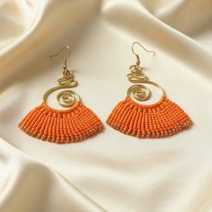 brass earrings macrame earrings orange earrings party wear earrings gold earrings