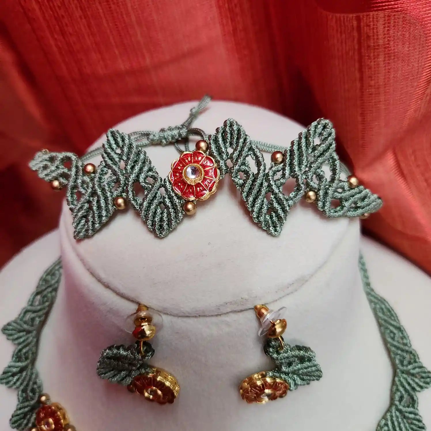 floral jewellery party necklace wedding necklace set bracelet set stud earrings flower leaf design formal wear macrame