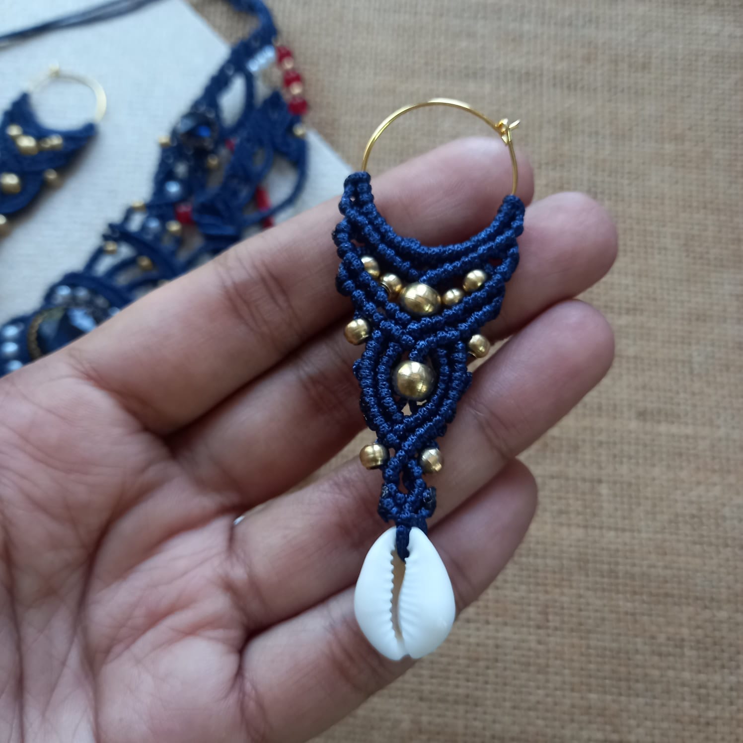 cowrie necklace set stone necklace set hoop earrings cowrie earrings bead necklace bead earrings set blue and red necklace