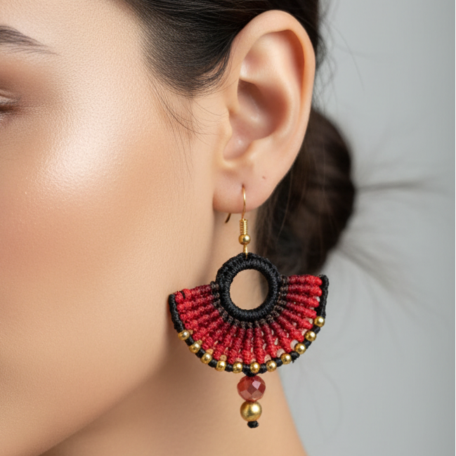 Varna red macrame dangler earrings