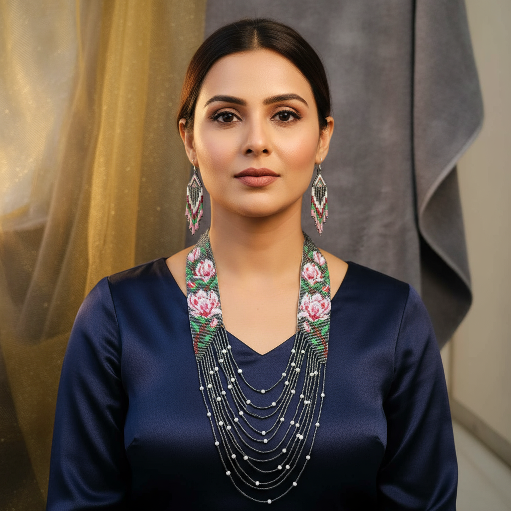 Saujanya floral layered beadloom necklace set