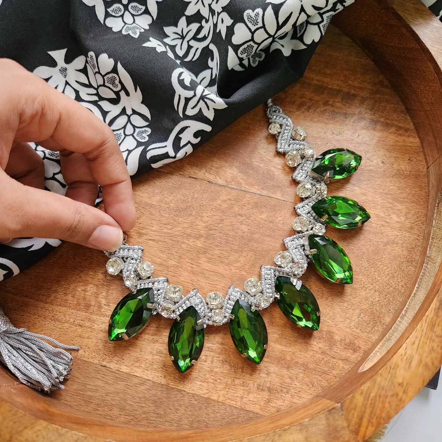 grey necklace green stone necklace emerald necklace bvlgari inspired necklace