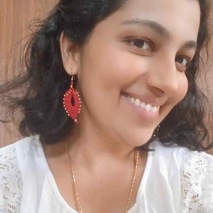 red leaf earrings bead macrame earrings brass bead leaf earrings casual earrings