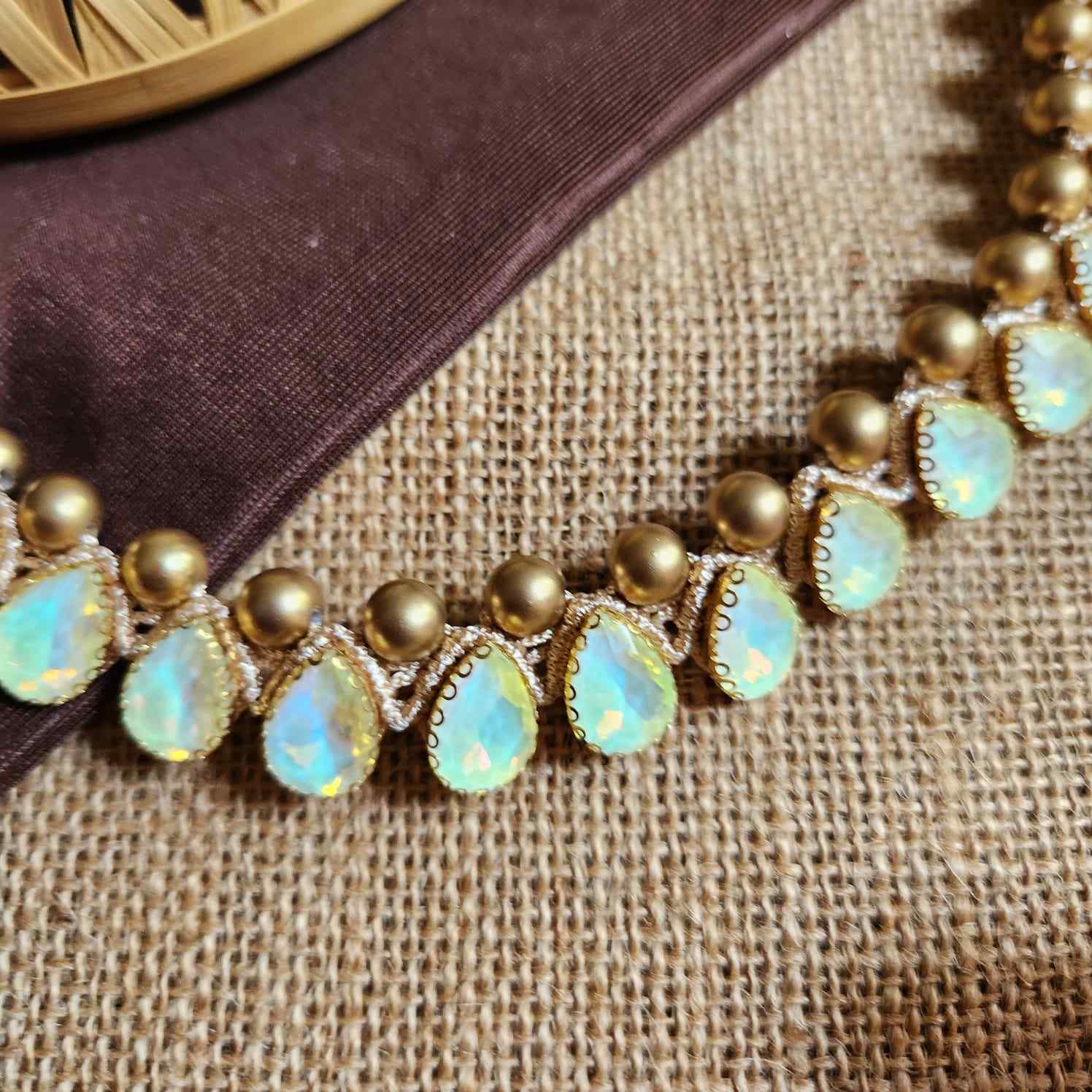 necklace stone jewellery party wedding necklace formal wear macrame necklace set green gold necklace