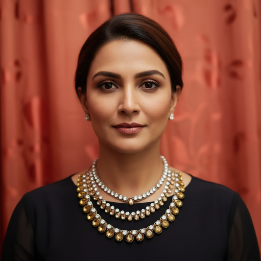 Handcrafted macramé necklace worn as single, double, and triple-layer styles, versatile festive jewellery for weddings parties sangeet reception engagement