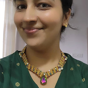 rainbow stone multicoloured stone macrame necklace bead necklace gold necklace threadwork necklace woven necklace