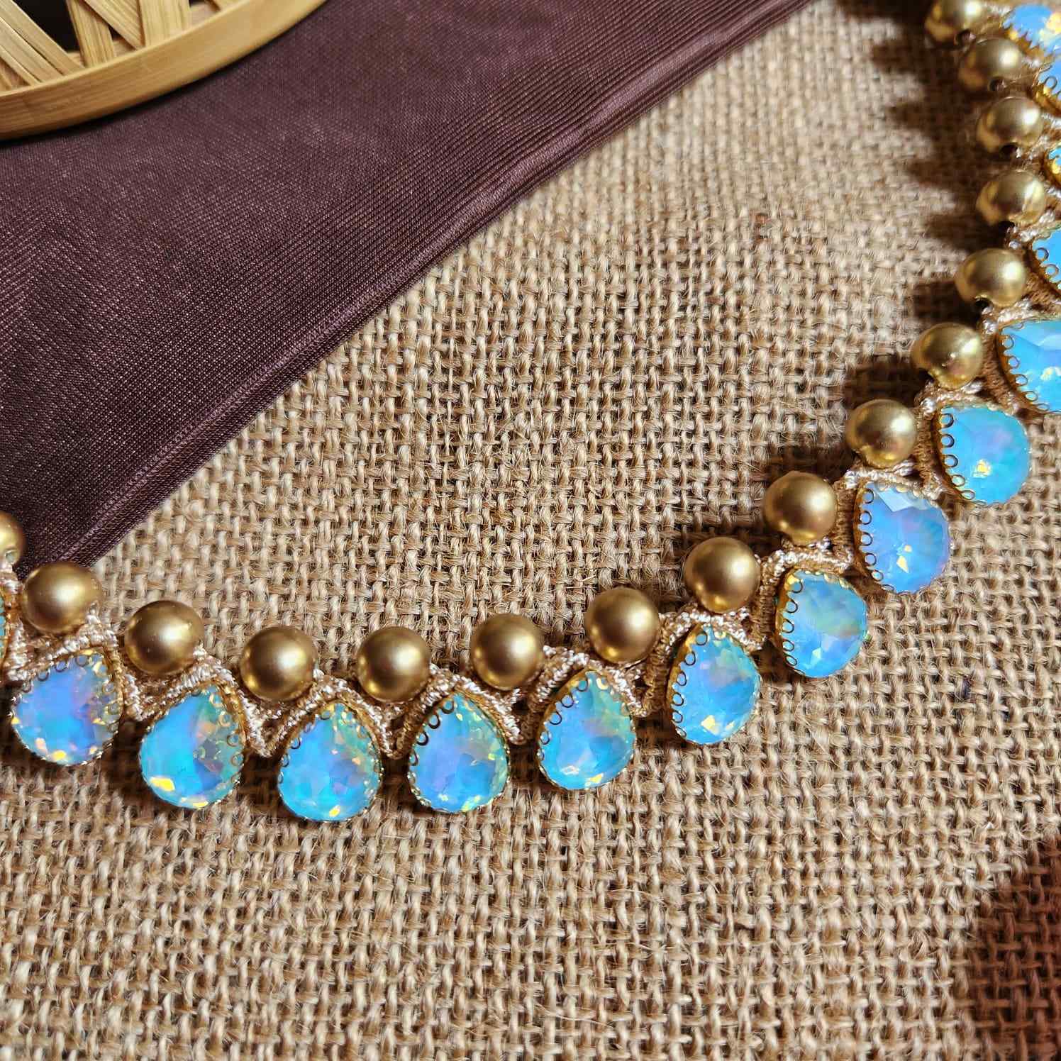 necklace stone jewellery party wedding necklace formal wear macrame necklace set blue gold necklace