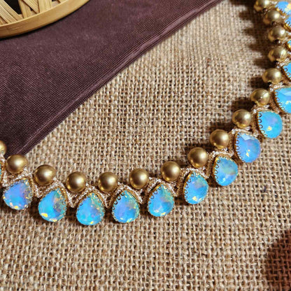 necklace stone jewellery party wedding necklace formal wear macrame necklace set blue gold necklace