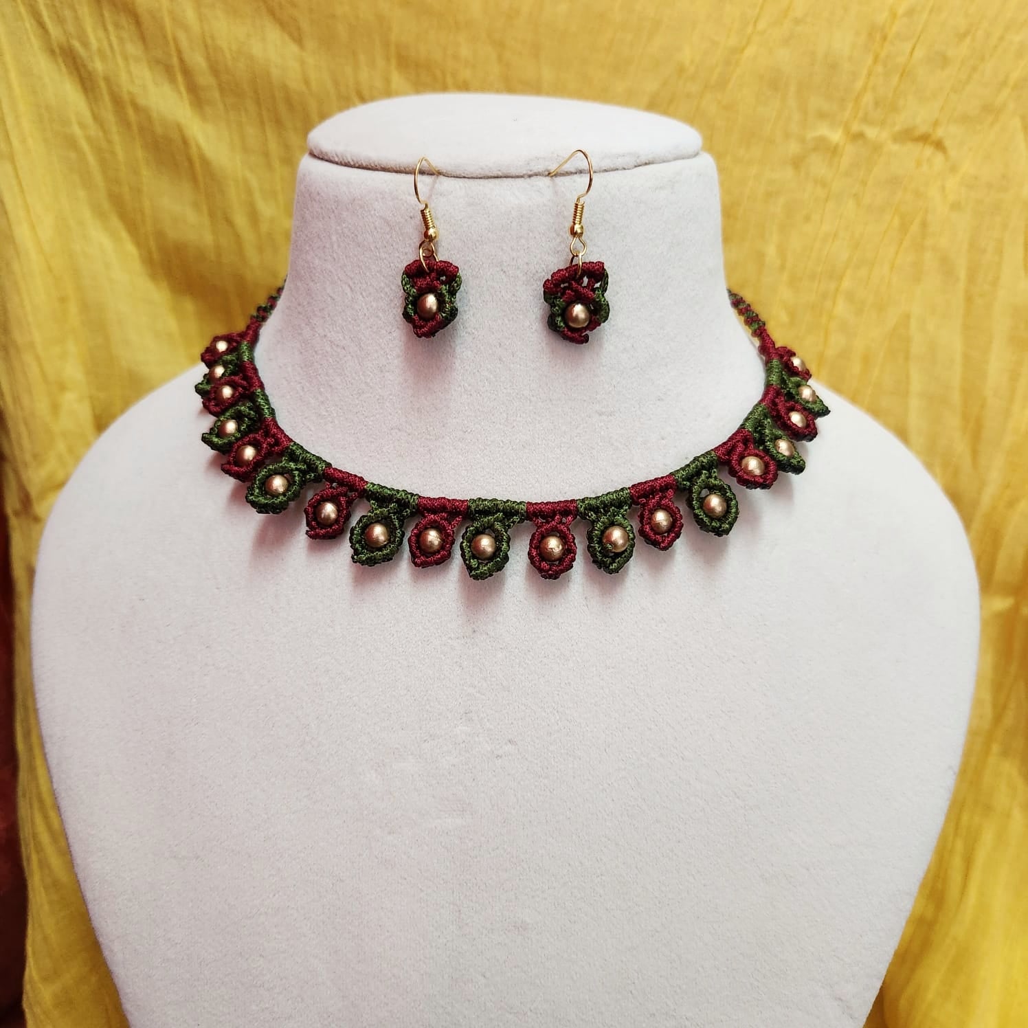 minimalist jewellery office wear necklace bead necklace green necklace maroon necklace daily wear necklace earrings