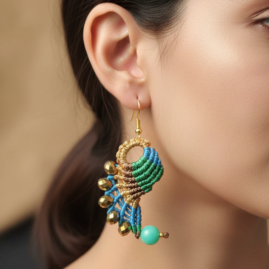 Hamsa turquoise macrame earrings