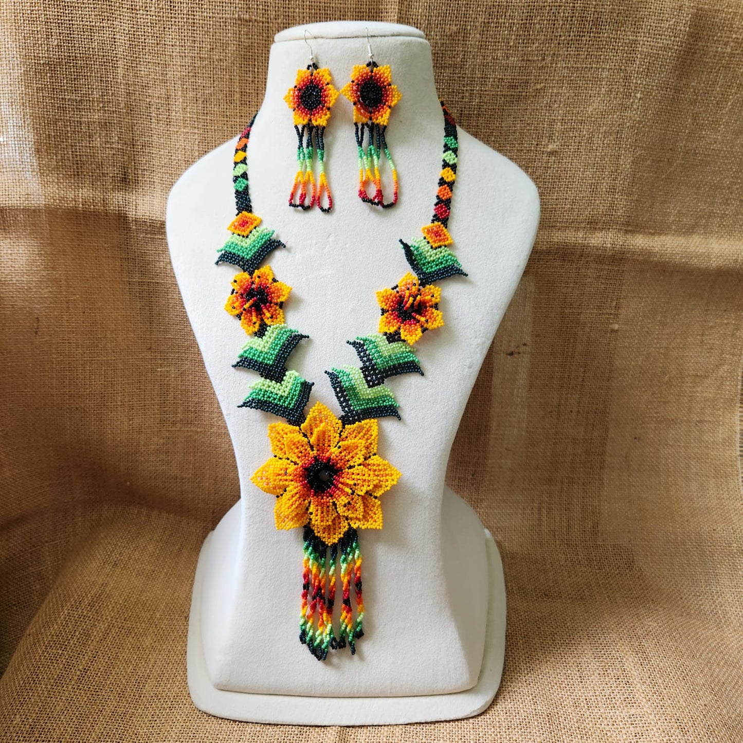 bead necklace flower necklace 3D necklace leaf green leaves haldi necklace set flower earrings yellow necklace