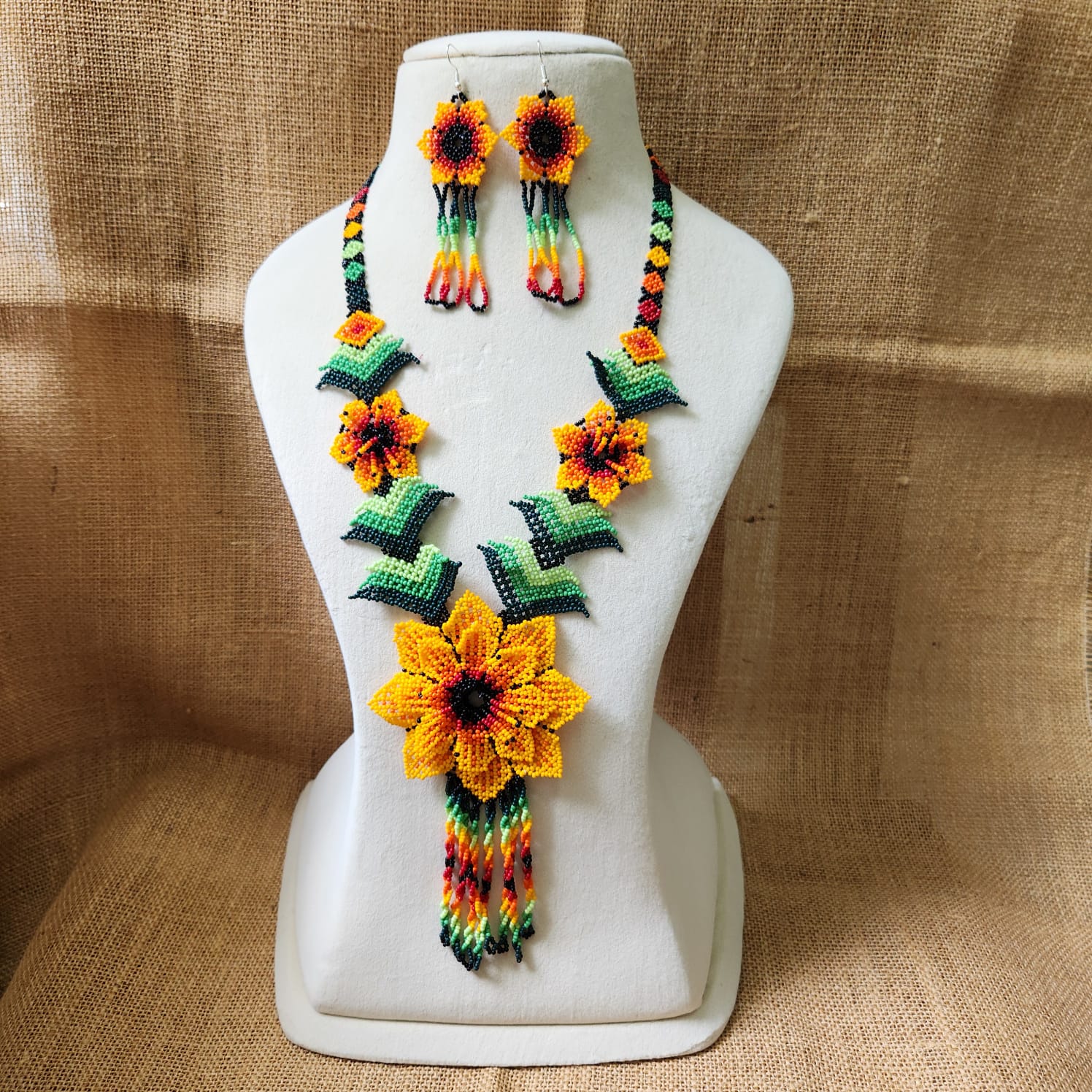 bead necklace flower necklace 3D necklace leaf green leaves haldi necklace set flower earrings yellow necklace