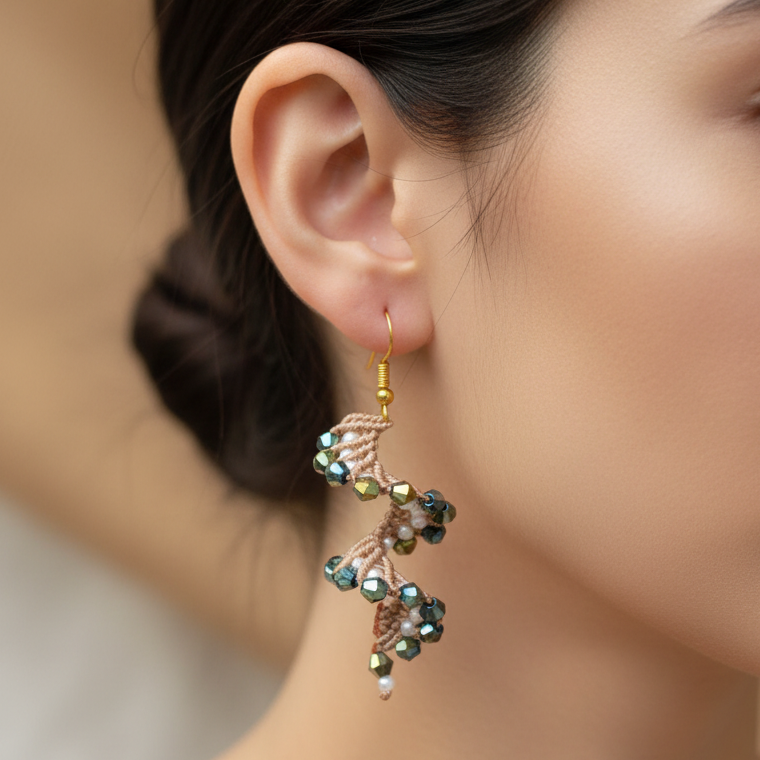 Vartini green macrame bead earrings