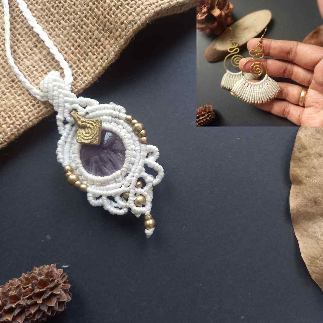 macrame pendant delicate amethyst jewellery minimalist jewellery stone pendant necklace bead necklace
