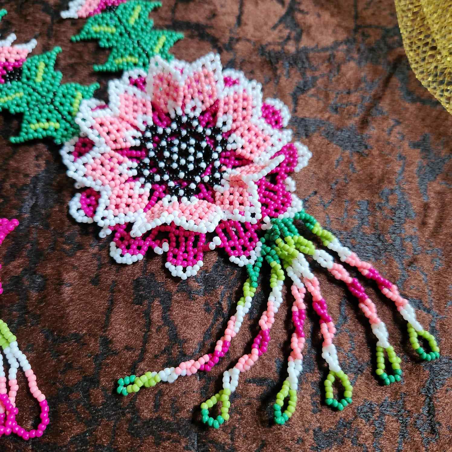 bead necklace flower necklace 3D necklace layer haldi necklace set flower earrings pink necklace