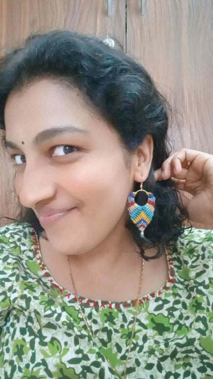 macrame earrings multi coloured earrings long earrings