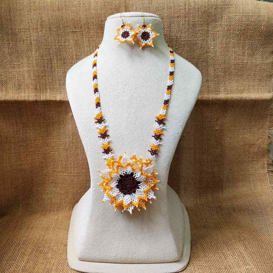 bead necklace flower necklace 3D necklace layer haldi necklace set flower earrings yellow necklace