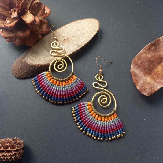 multi coloured earrings dangler earrings macrame earrings