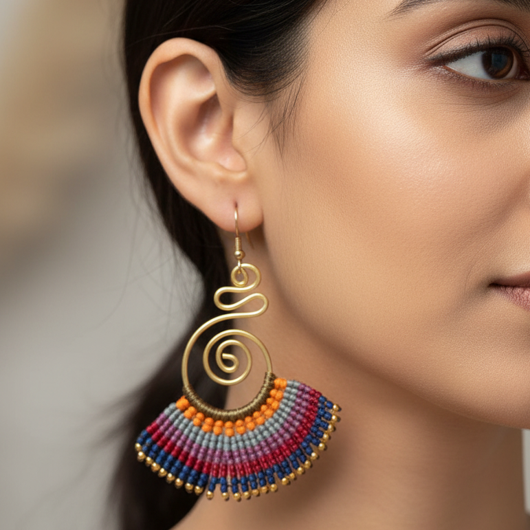 Sarpini multi brown macrame earrings