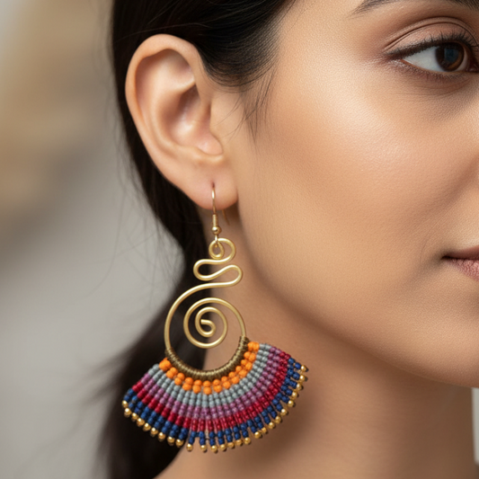 Sarpini multi brown macrame earrings
