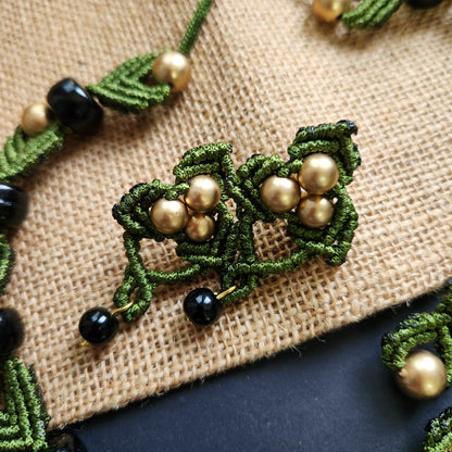 macrame necklace green necklace gold bead necklace black bead necklace stud earrings dangler bead bracelet necklace set