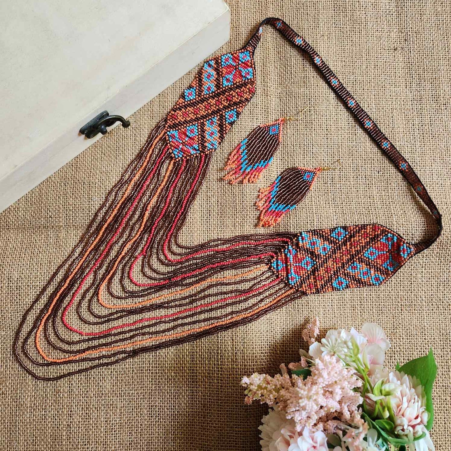 orange brown blue geometric necklace formal necklace party necklace function wedding mehendi sangeet gift for her
