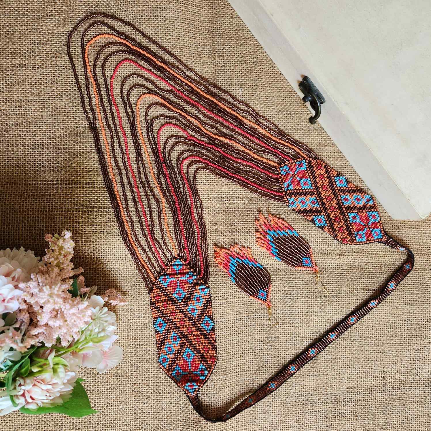 orange brown blue geometric necklace formal necklace party necklace function wedding mehendi sangeet gift for her