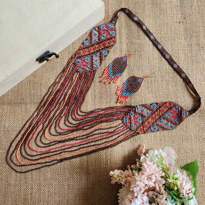 orange brown blue geometric necklace formal necklace party necklace function wedding mehendi sangeet gift for her