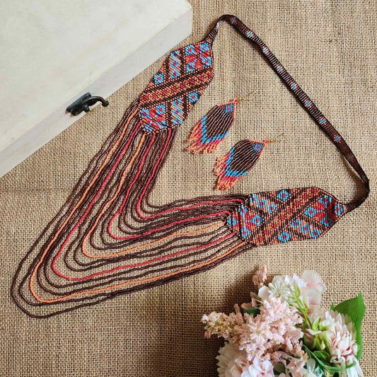orange brown blue geometric necklace formal necklace party necklace function wedding mehendi sangeet gift for her