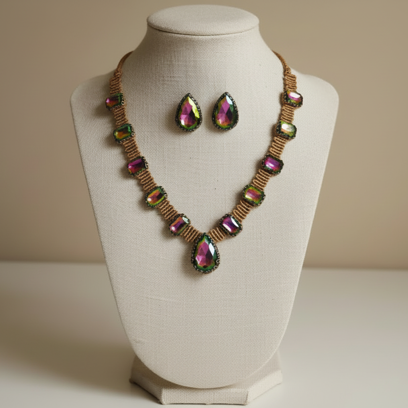 Megha stone macrame necklace set