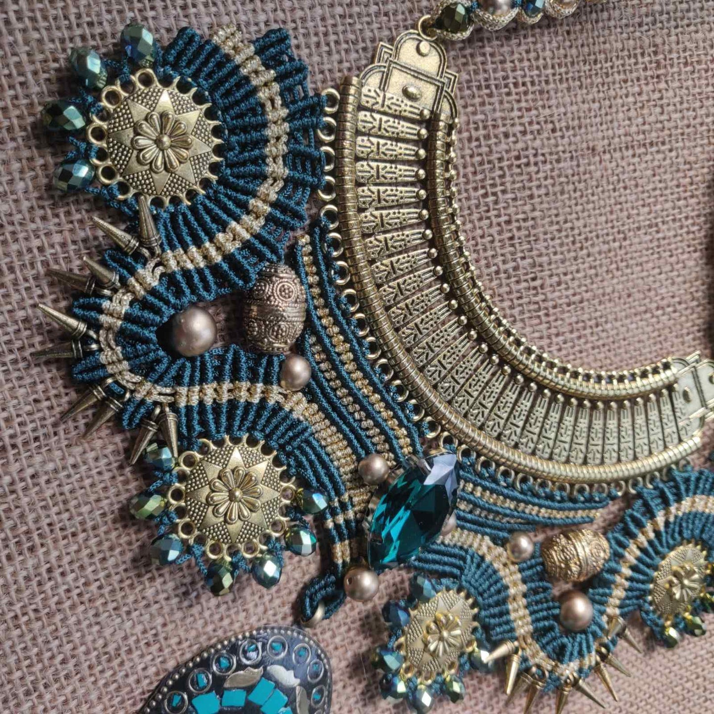 macrame collar style stone necklace and earrings set rama green necklace