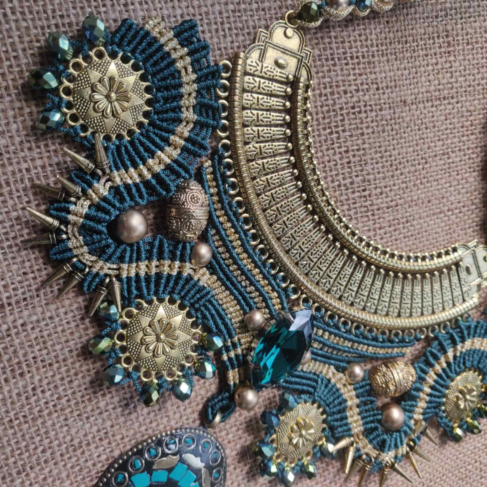 macrame collar style stone necklace and earrings set rama green necklace